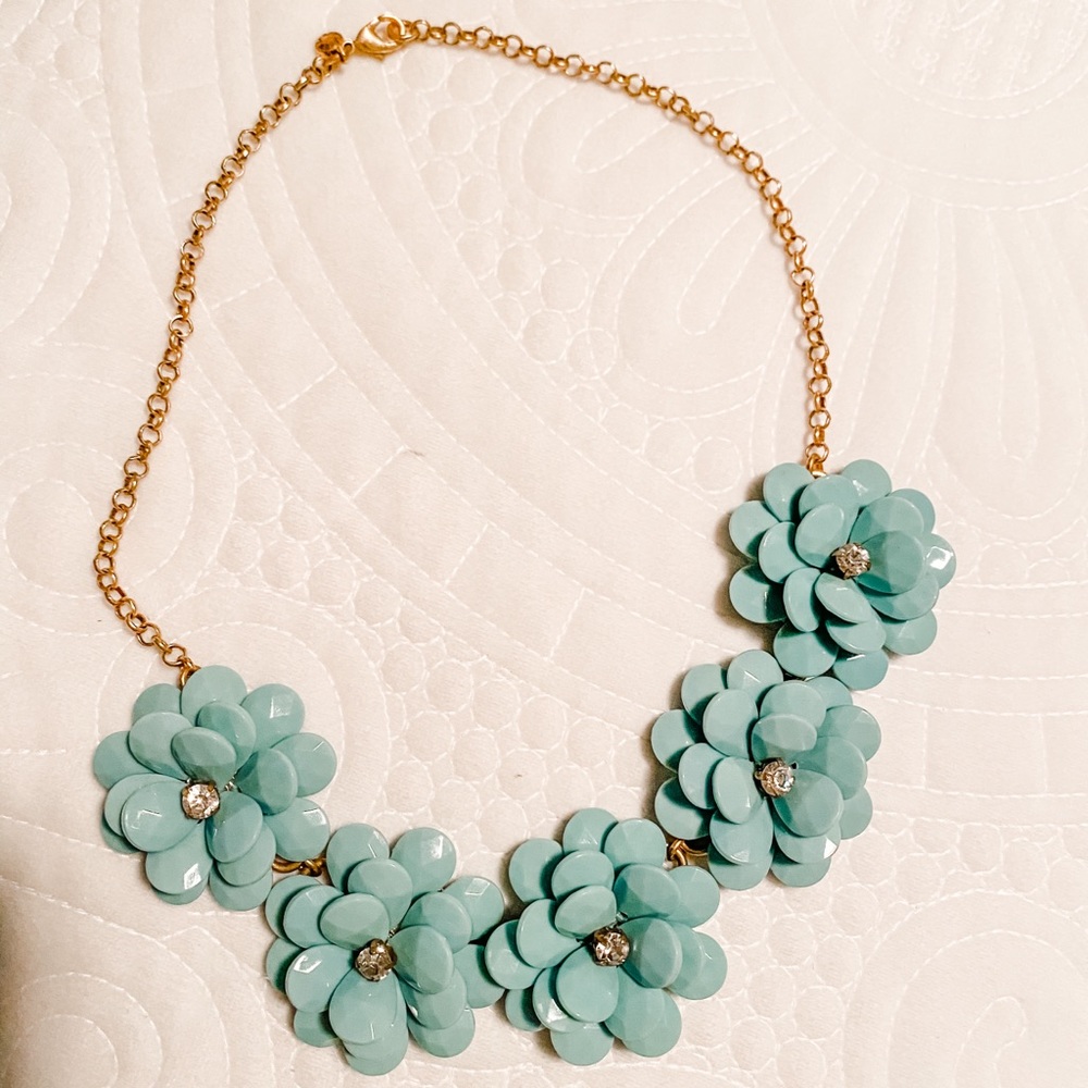 J. Crew Aqua Floral Statement Necklace
